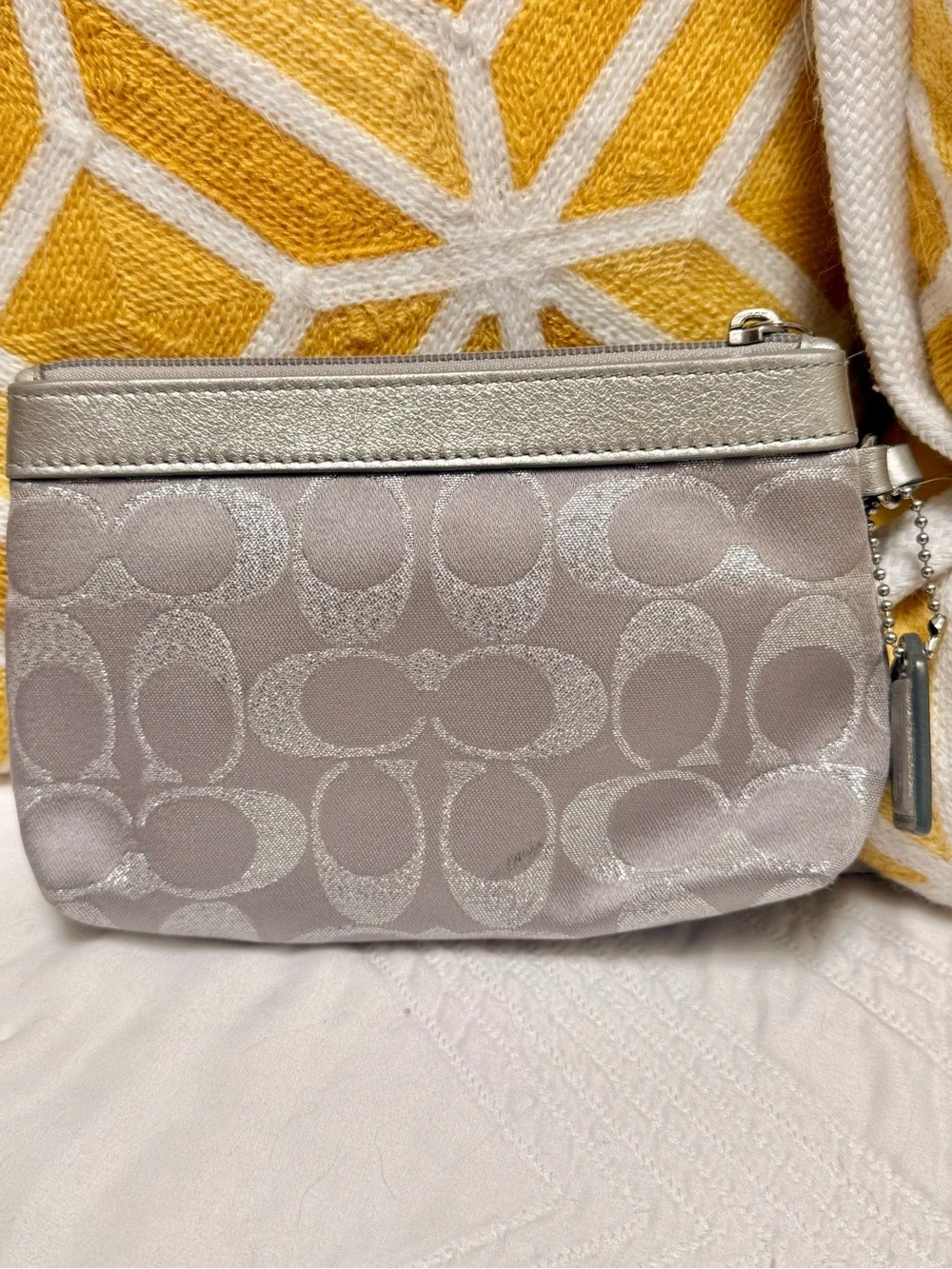 Coach Metallic Silver Signature Wristlet
